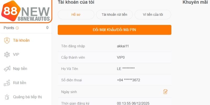 Đăng ký 88NEW tài khoản ngân hàng chính chủ