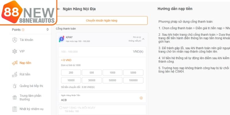 Những quy định nạp tiền 88NEW trước khi giao dịch