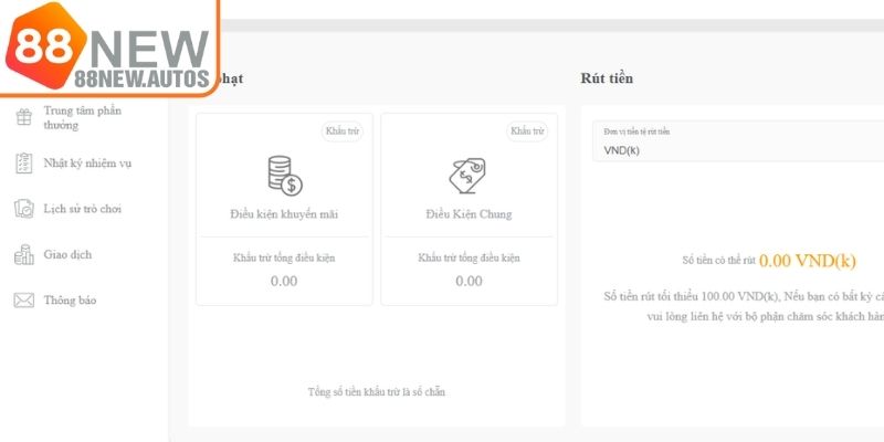 Kiểm tra số dư khả dụng khi rút tiền 88NEW